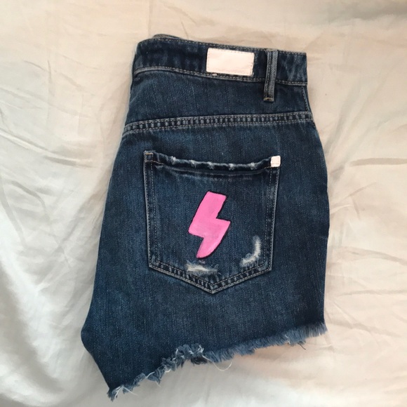 (SOLD) Lighting bolt denim shorts - Picture 2 of 3